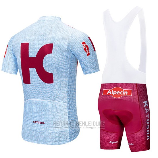 2019 Fahrradbekleidung Katusha Alpecin Licht Blau Rot Trikot Kurzarm und Tragerhose